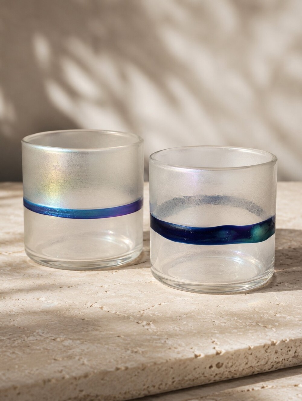 Vintage Robert Held Iridescent Wrap Art Glass Tumblers Pair Canada